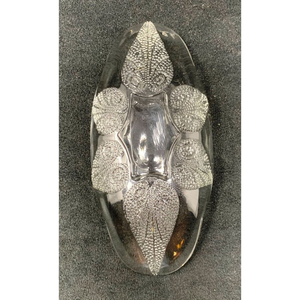 Vintage ANCHOR HOCKING RENAISSANCE Oval Relish Dish ~ Beaded Leaf ~ Mid Century - Picture 8 of 11
